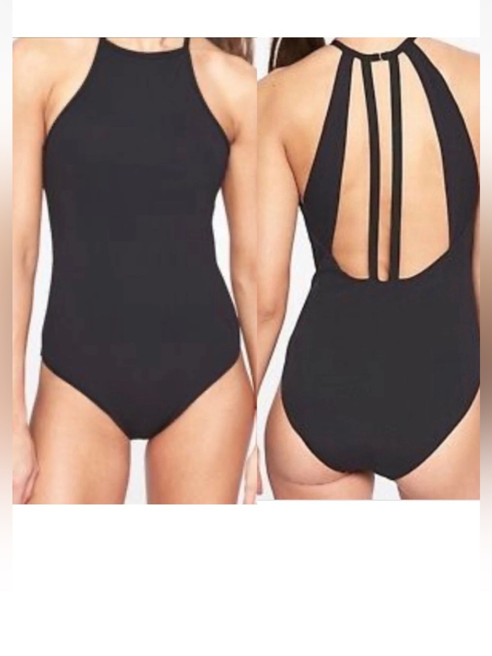 Athleta Womens Malta Black One Piece Swimsuit SZ S High Neck Ribbed Textured